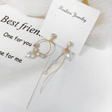 Zircon Inlaid Heart Asymmetric Long Earrings